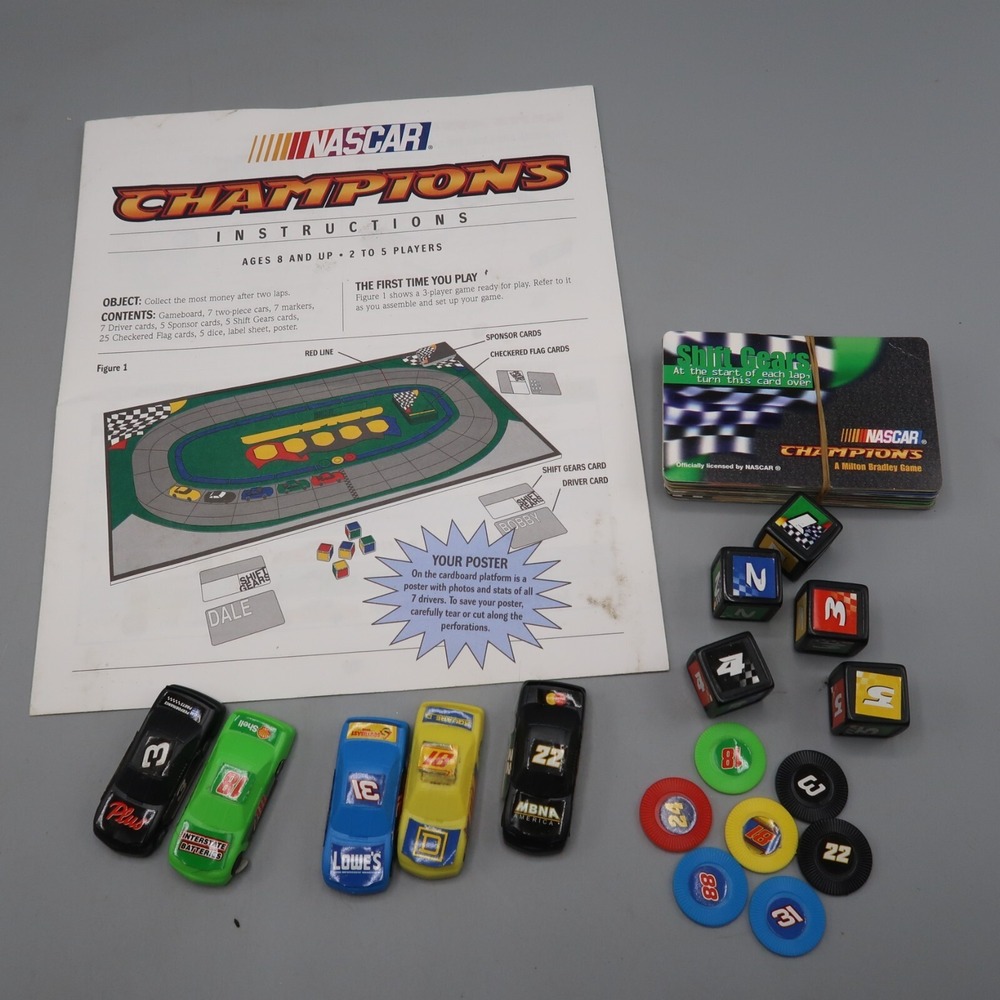 NASCAR Champions Board Game Replacement Parts Cars Dice 1998 Milton Bradley Lot